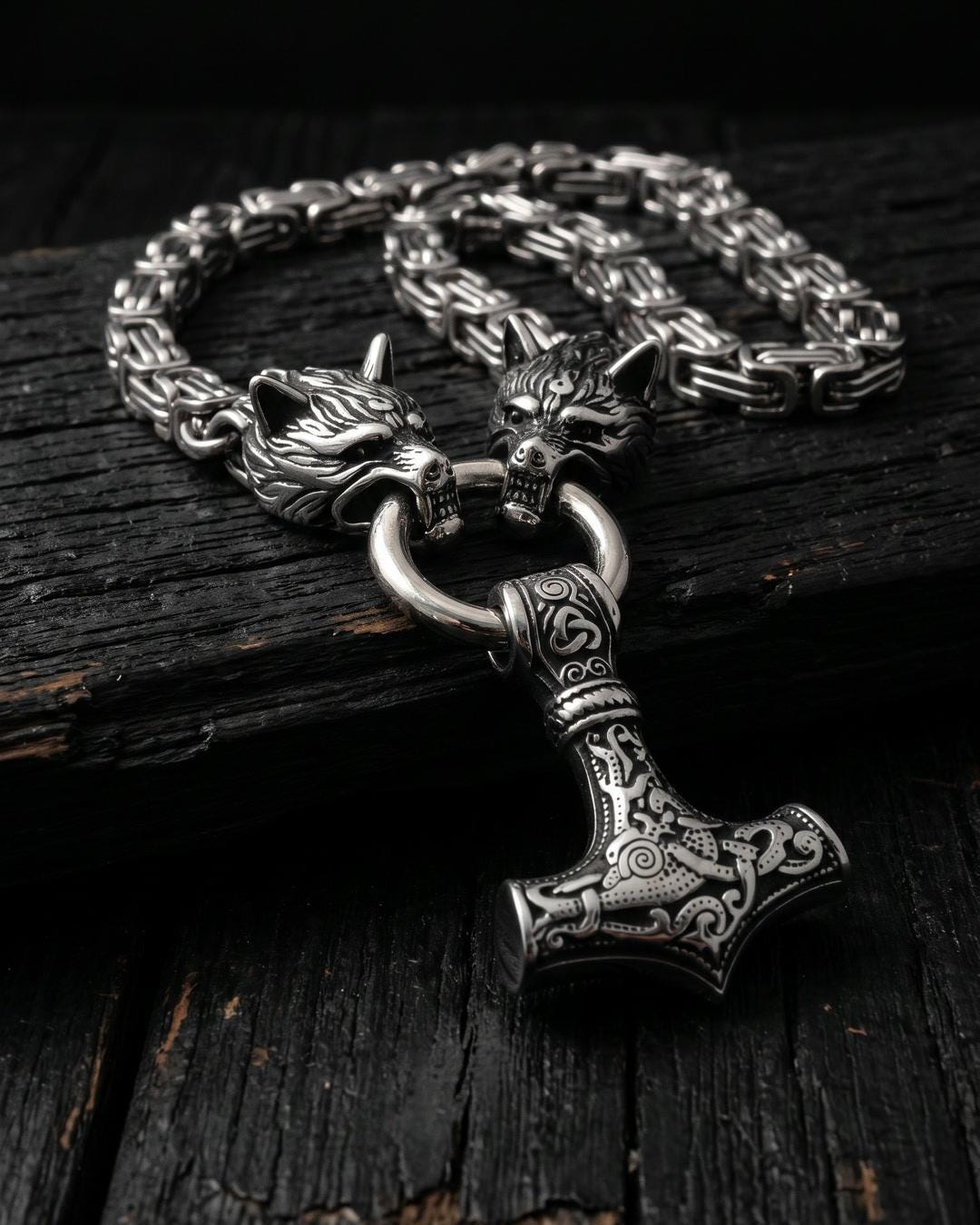 Viking Wolf Necklace - Men's Titanium Steel Viking Wolf Axe Pendant Necklace, Norse Mythology