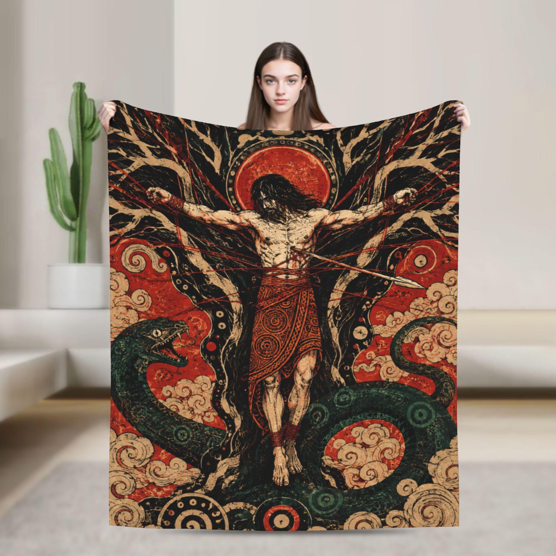 Viking Odin Blanket - Viking Odin Flannel Blanket, Norse Mythology Woodcut Art Throw, Pagan Gothic