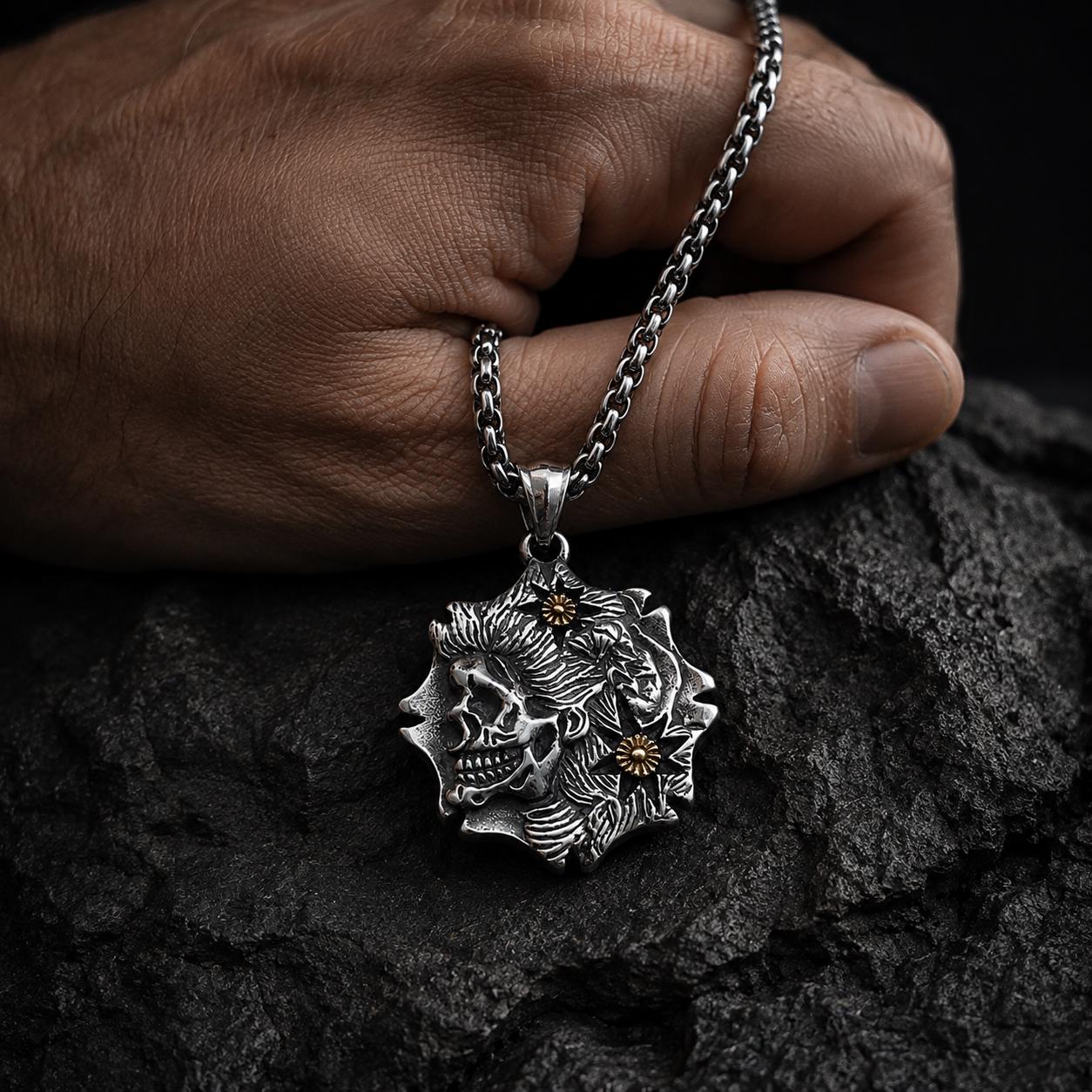 Viking Wolf Necklace - Men's Titanium Steel Viking Wolf Axe Pendant Necklace, Norse Mythology