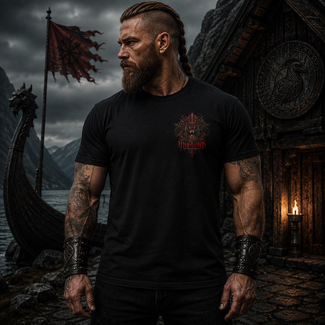 Viking Wolf T-Shirt - Fenrir Unbound Viking Shirt, Norse Wolf T-Shirt, Nordic Mythology Tee
