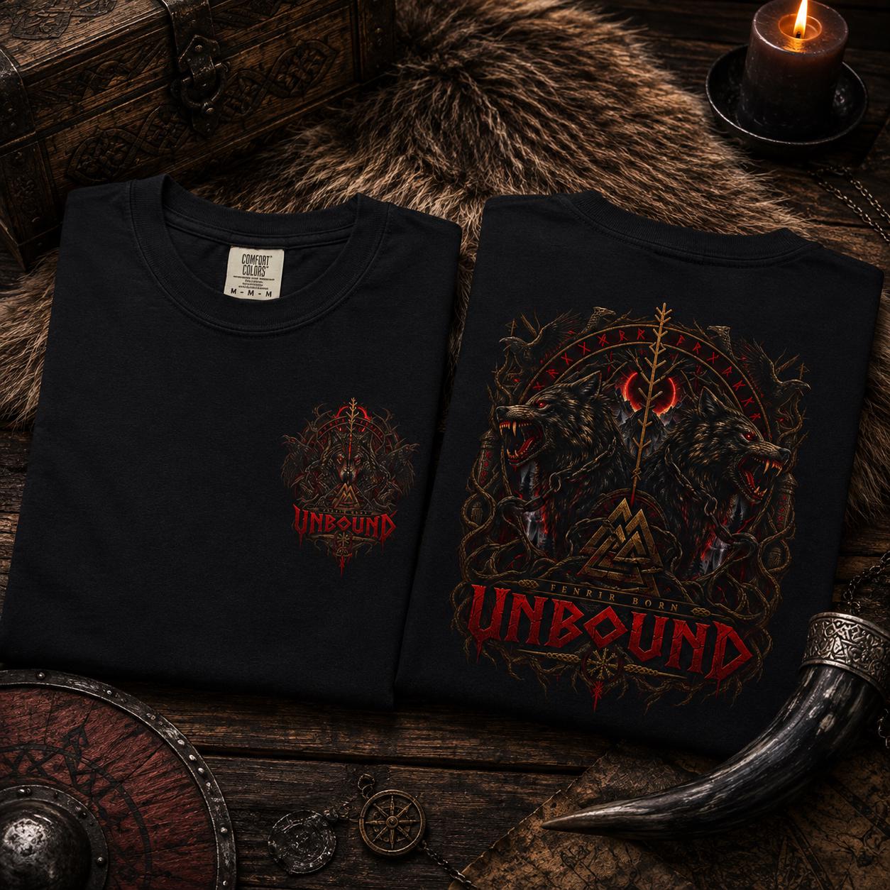 Viking Wolf T-Shirt - Fenrir Unbound Viking Shirt, Norse Wolf T-Shirt, Nordic Mythology Tee