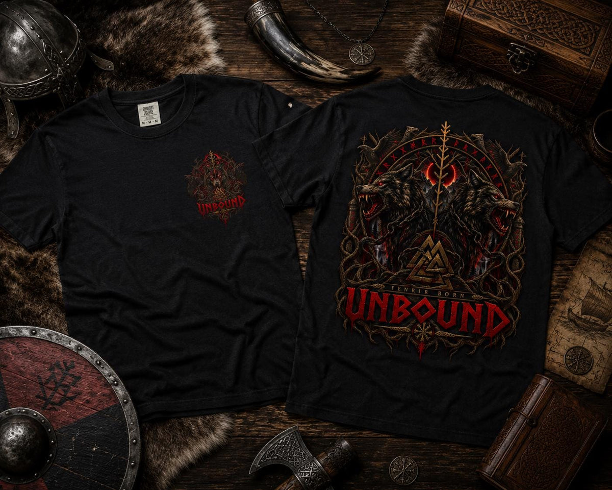 Viking Wolf T-Shirt - Fenrir Unbound Viking Shirt, Norse Wolf T-Shirt, Nordic Mythology Tee