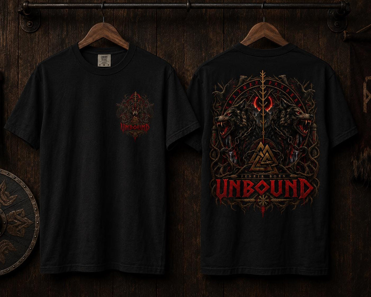 Viking Wolf T-Shirt - Fenrir Unbound Viking Shirt, Norse Wolf T-Shirt, Nordic Mythology Tee