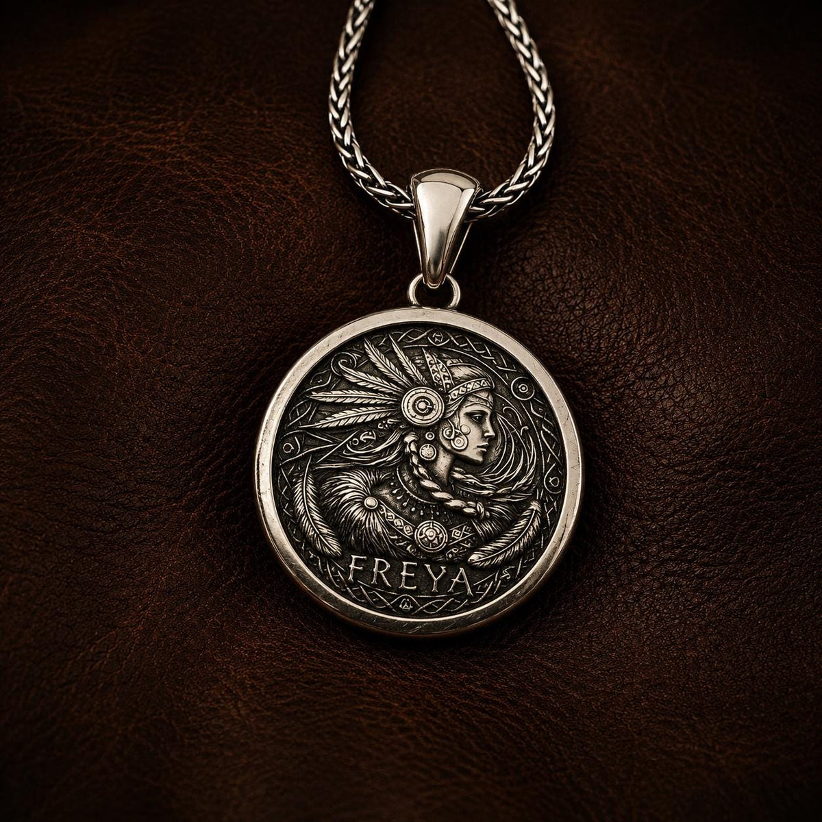 Viking Necklace - Norse Goddess Freya Coin Pendant, Viking Mythology, Freyja Sterling Silver Brass
