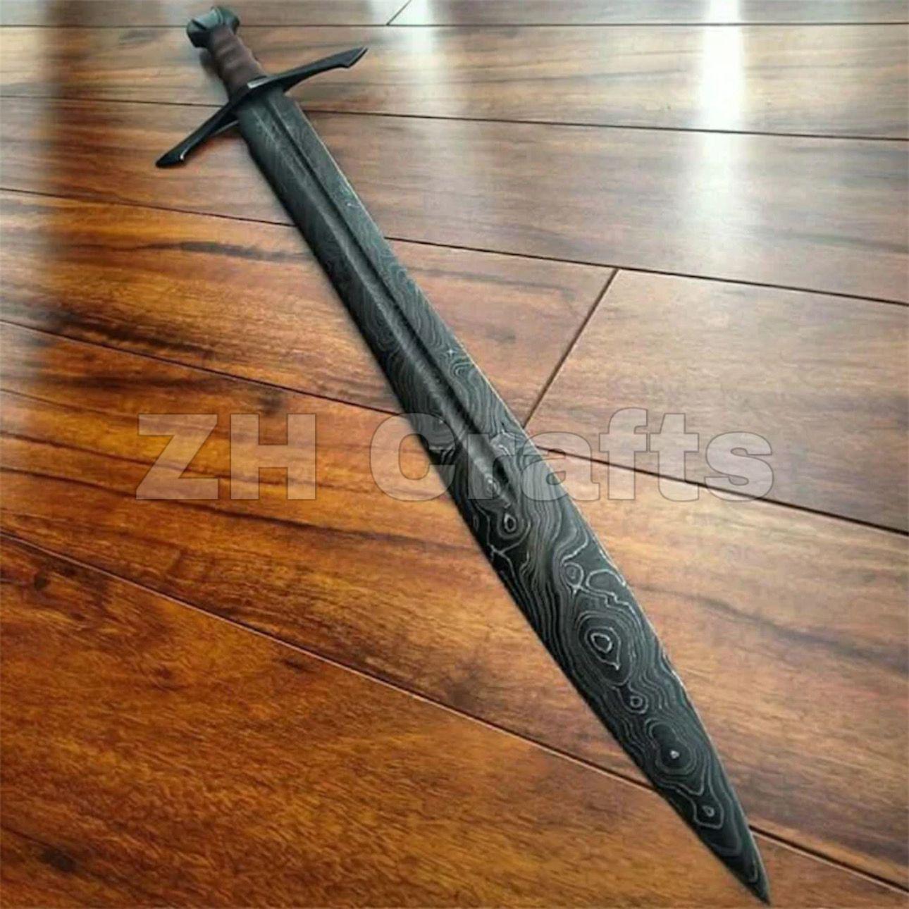 Viking Costume & LARP - 36” Damascus Northmen Sword with Scabbard, Handmade Collectible Medieval