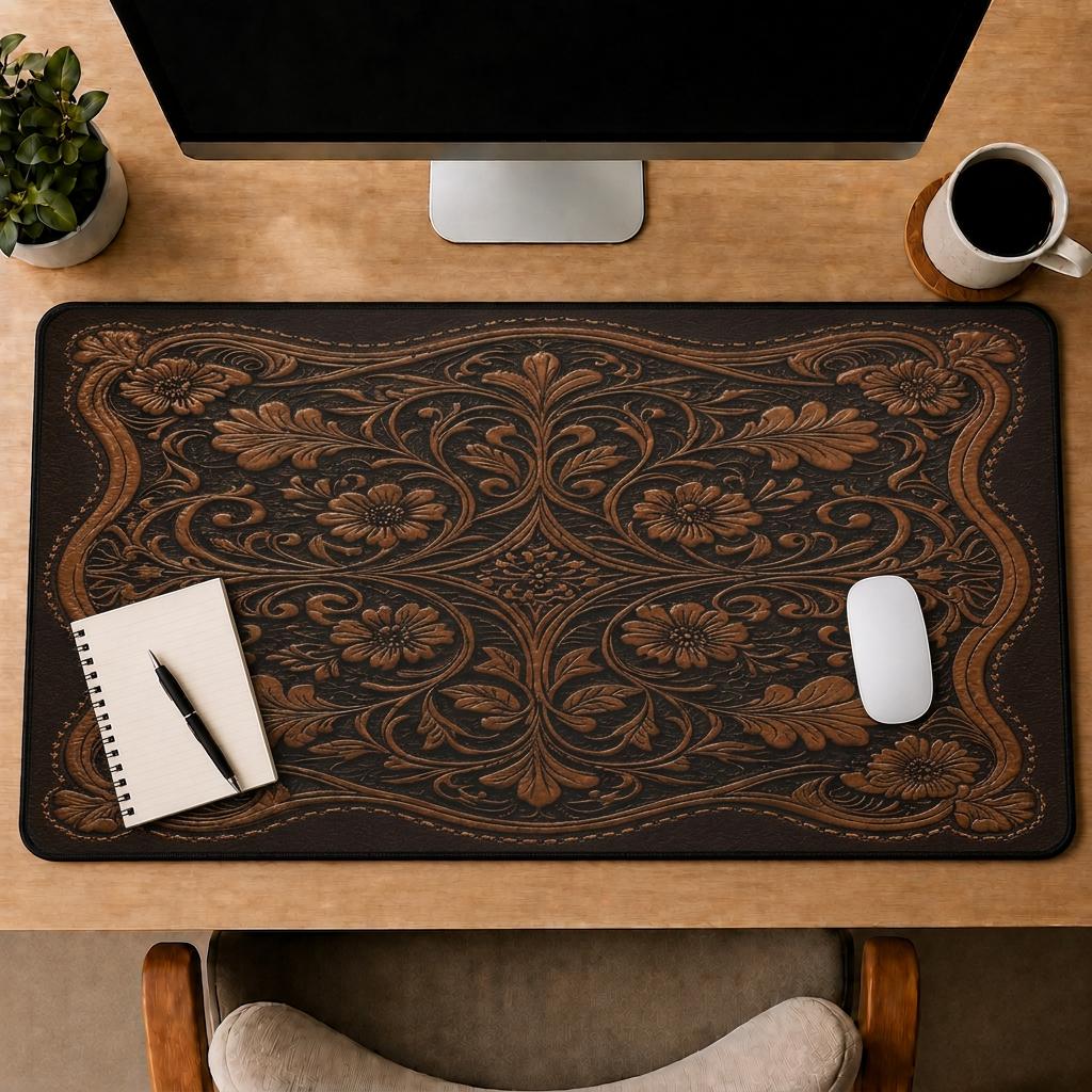 Viking Rune Leather Accessory - Personalized Norse Mythology Desk Mat, Ethnic Norse Name In Viking