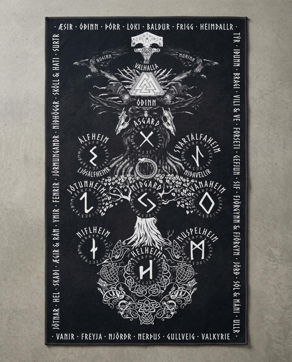 Viking Valknut Rug - Viking Decor Area Rug, Valknut Norse Pagan Rug, Scandinavian Design Carpet