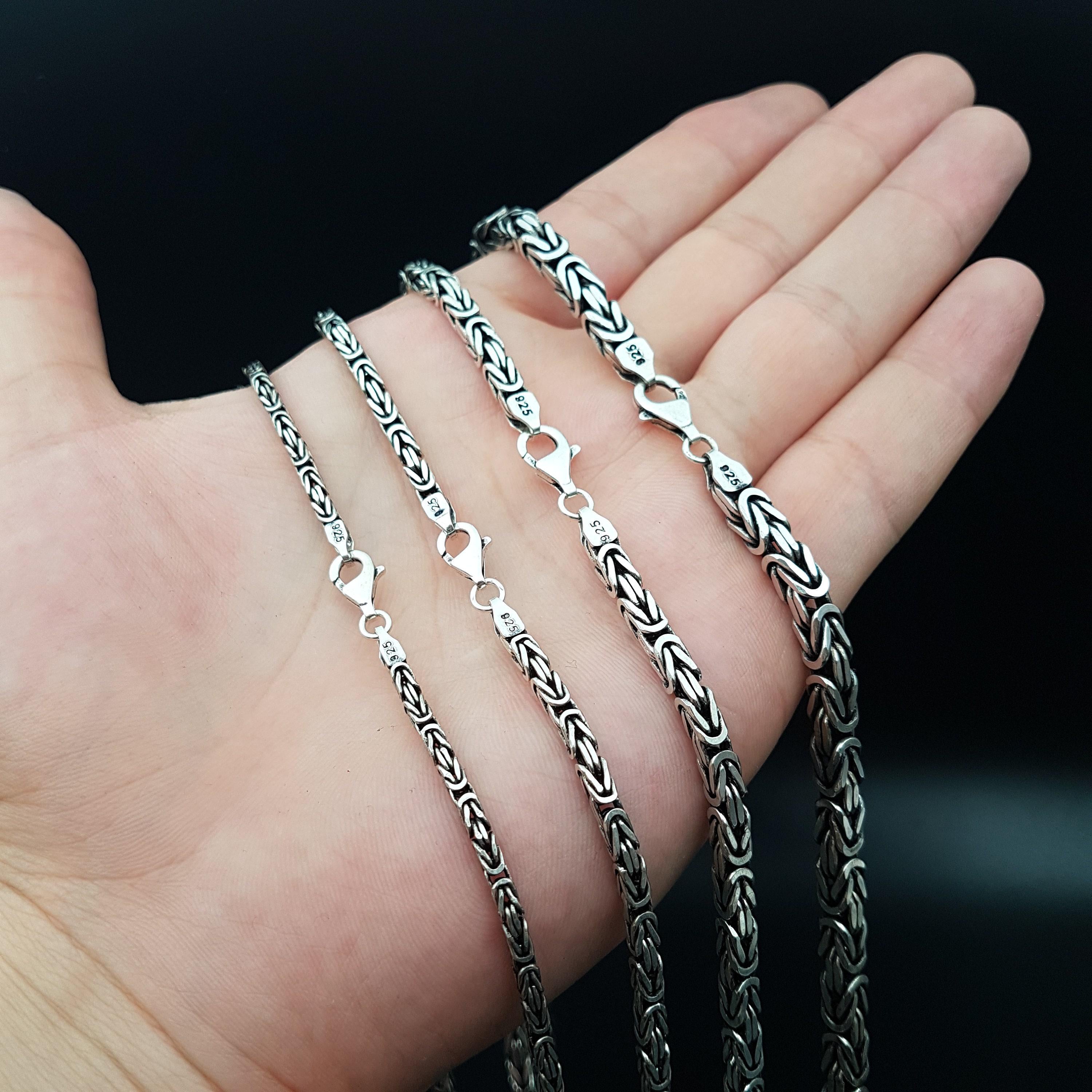 Viking Necklace - Oxidized Silver Square Byzantine Chain Necklace, 925 Sterling Silver Viking