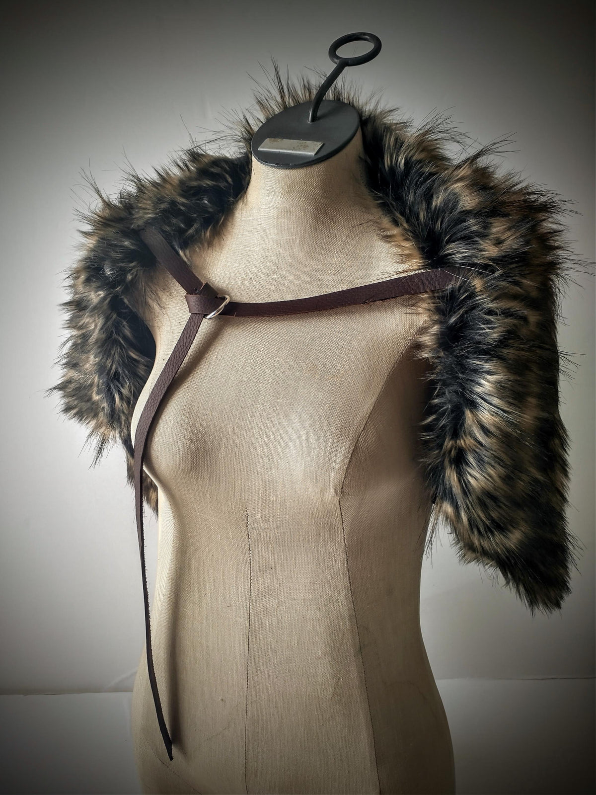 Viking Costume & LARP - 2pc Viking Fur Trim Bracers, Real Rabbit Fur Medieval Leather Arm Warmers