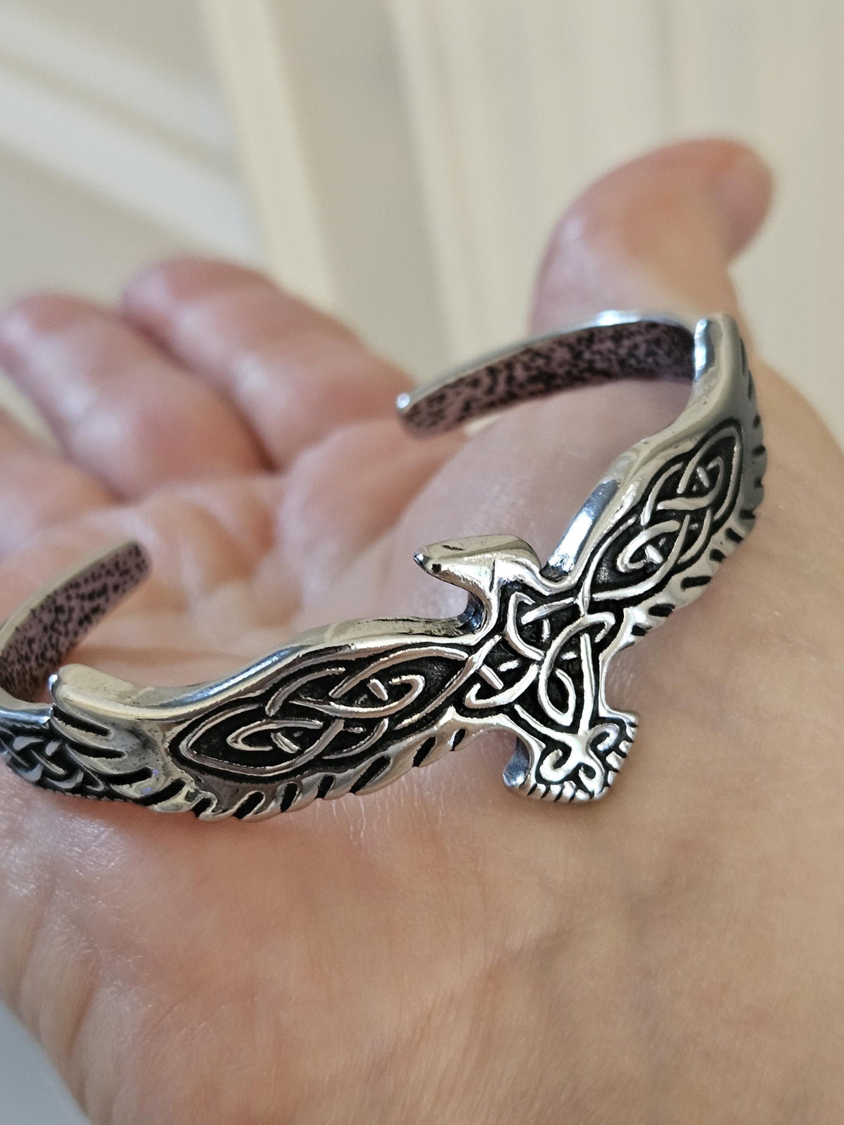 Viking Raven Bracelet - Celtic Raven Stainless Steel Cuff Bracelet, Norse Bracelet, Stainless Steel