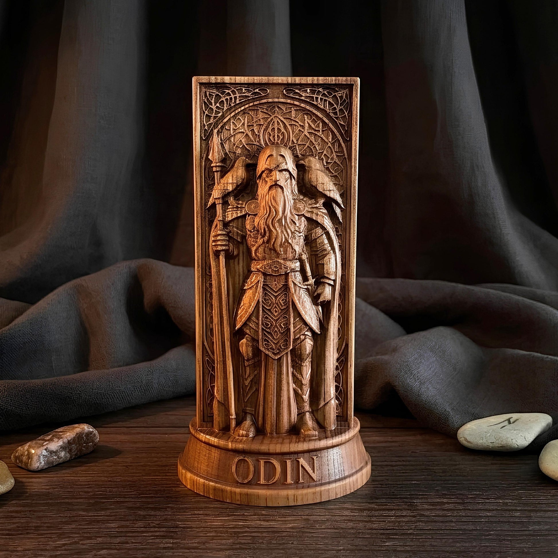 Viking Thor's Hammer Home Decor - Thor Wooden Idol, Thunder God Figurine, Norse Pagan Altar Decor