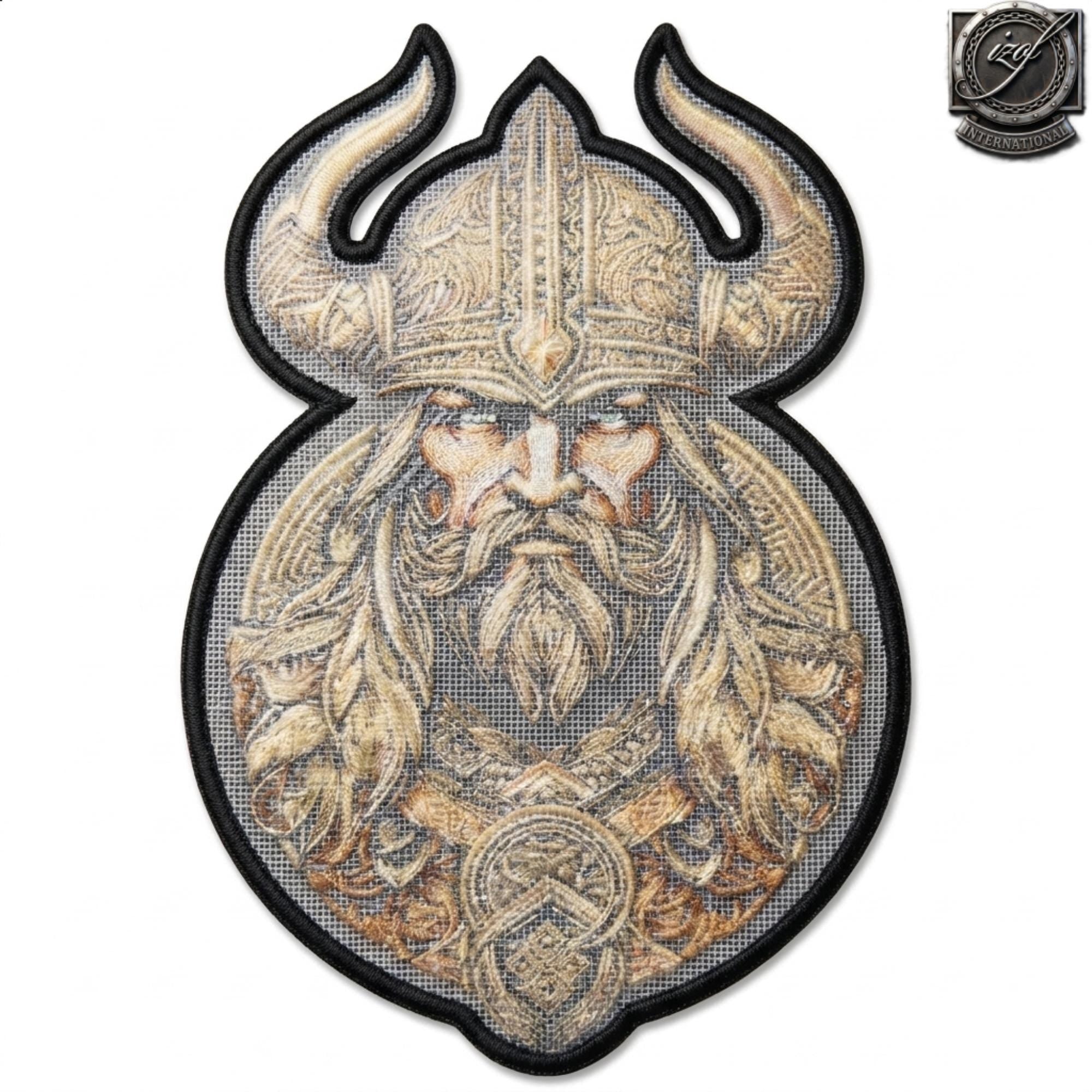Viking Jacket - Viking Warrior Embroidered Patch, Norse Helmet Back Applique, Gold Black Gothic