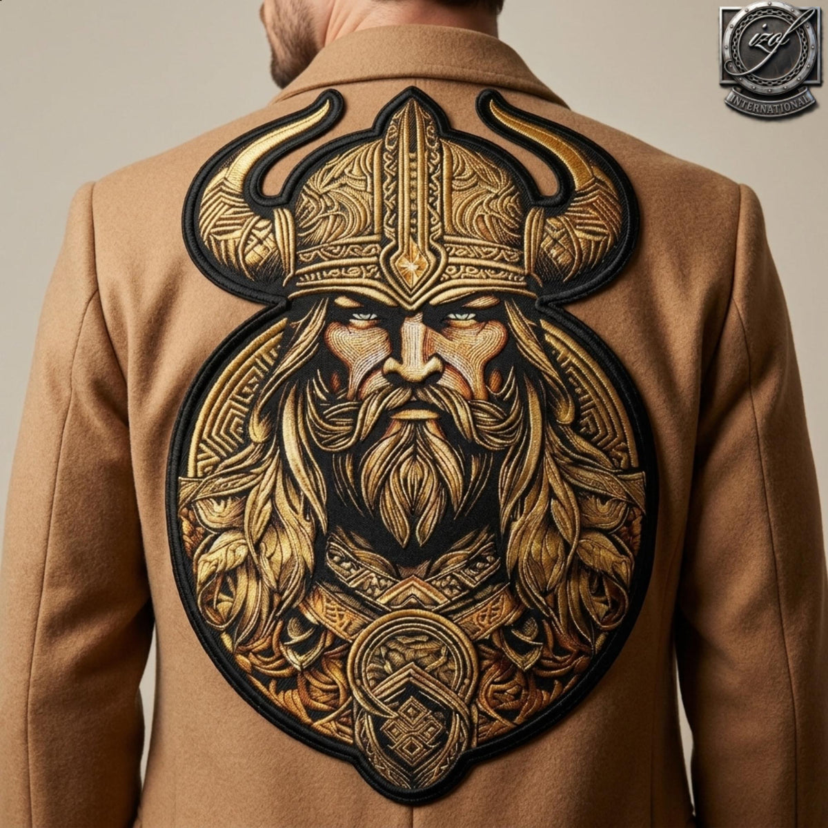 Viking Jacket - Viking Warrior Embroidered Patch, Norse Helmet Back Applique, Gold Black Gothic