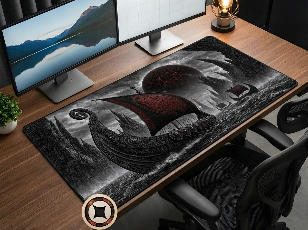 Viking Rune Leather Accessory - Personalized Norse Mythology Desk Mat, Ethnic Norse Name In Viking