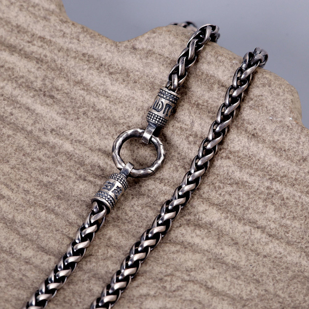Viking Necklace - Viking Franco Necklace With Celtic Knot Clasp, Unisex Sterling Silver Thick