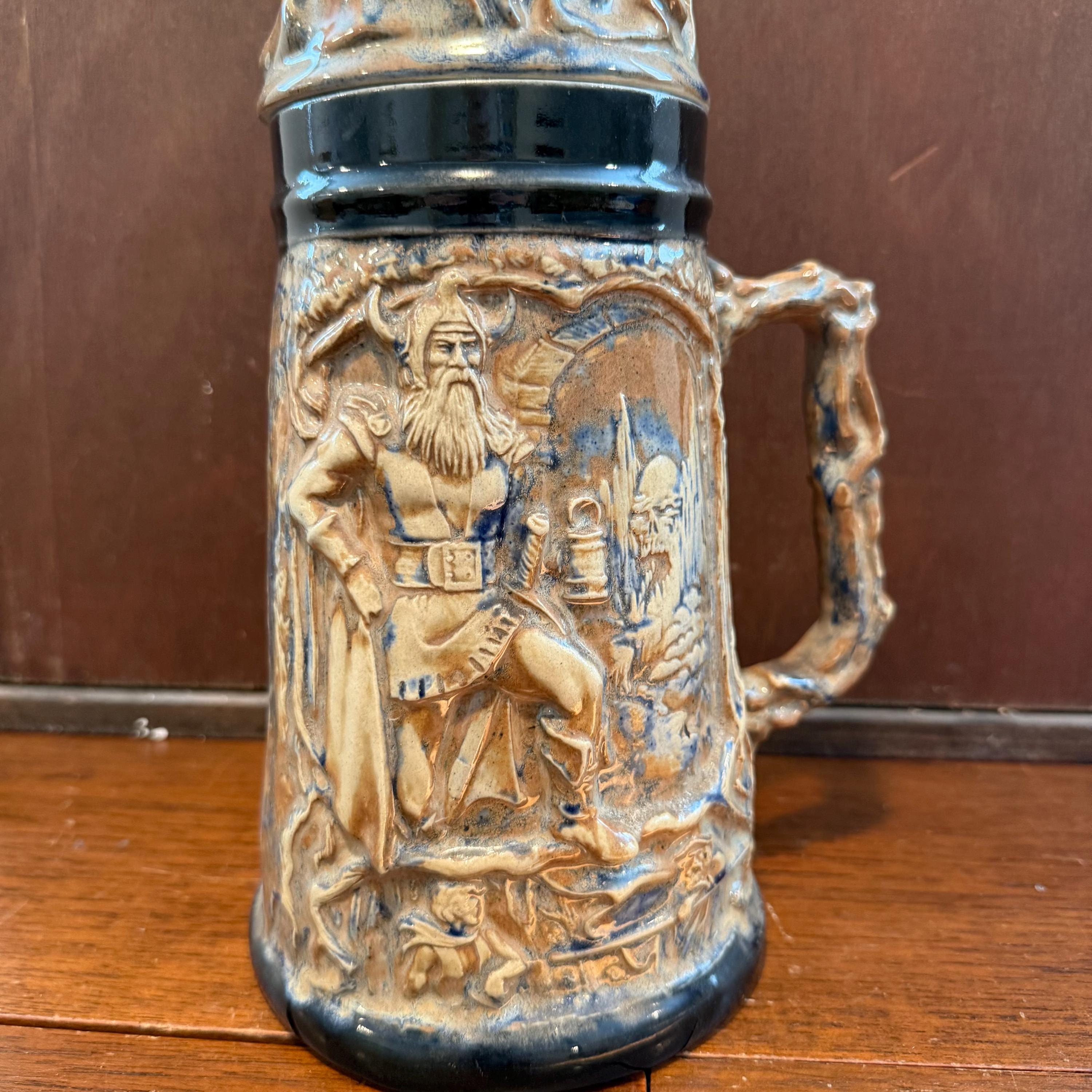 Viking Mug - Vintage Medieval Fantasy Ceramic Beer Stein Wizard Lid Viking Warrior Christmas Gift