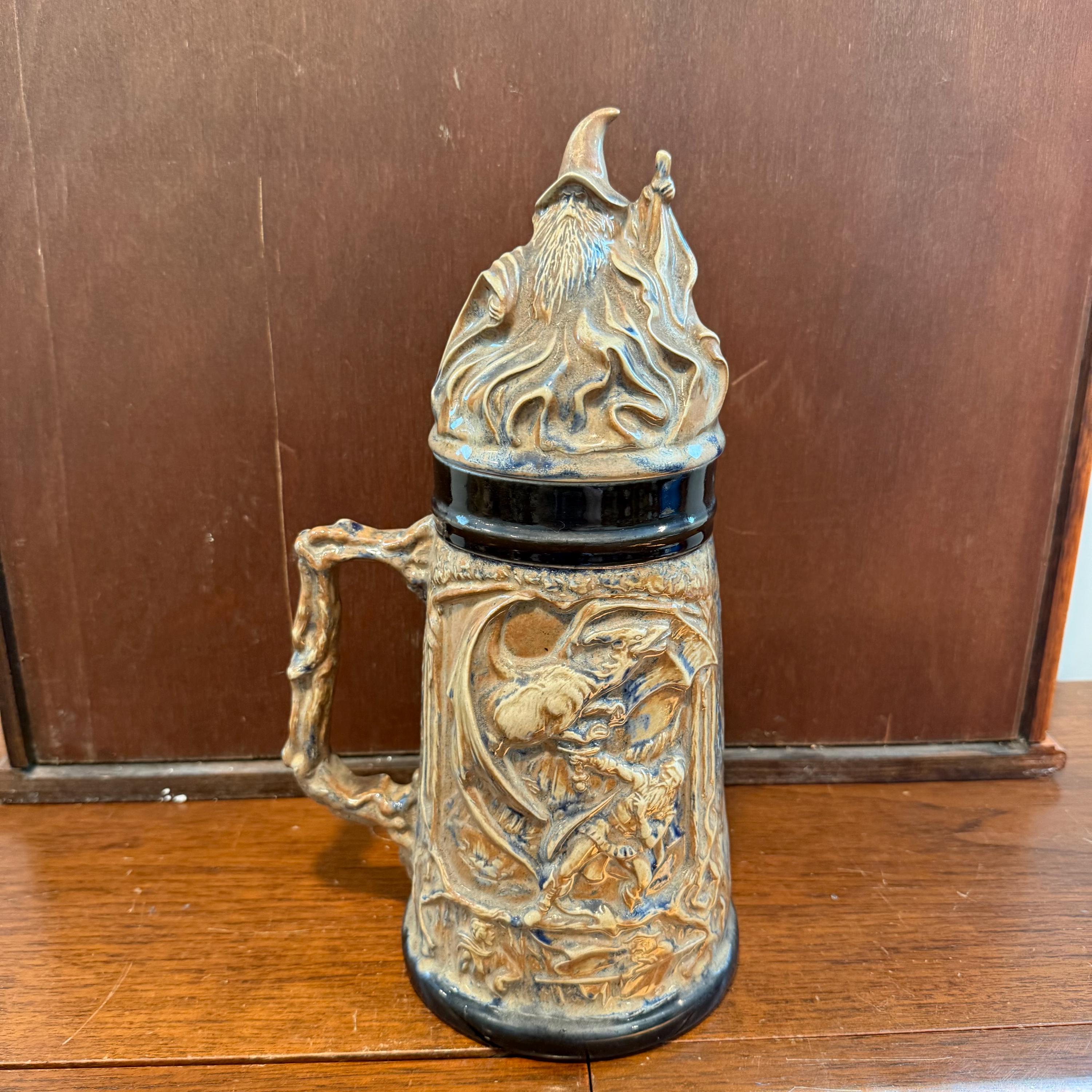 Viking Mug - Vintage Medieval Fantasy Ceramic Beer Stein Wizard Lid Viking Warrior Christmas Gift
