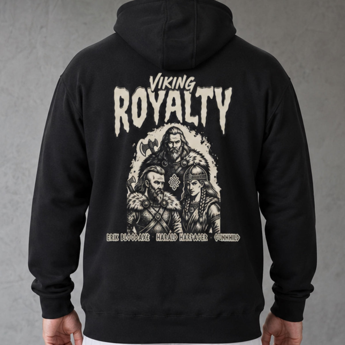 Viking Thor's Hammer Hoodie - Personalized Viking Zip Hoodie for Men Custom Rune Name Norse Symbol