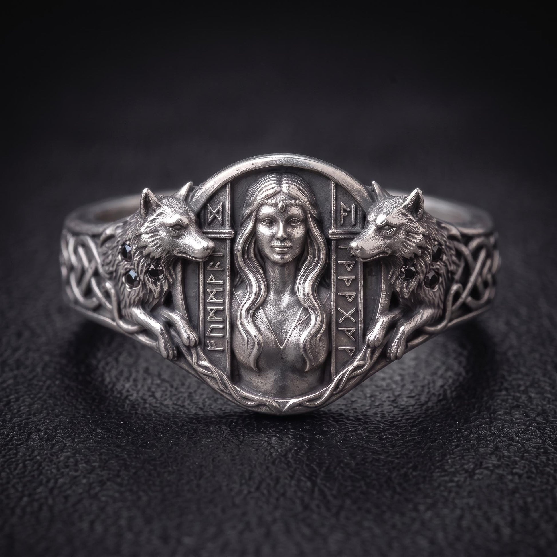 Viking Rune Ring - Viking Gothic Occult Bindrune Shield Intertwined Rune Band Ring, Silver Jewelry