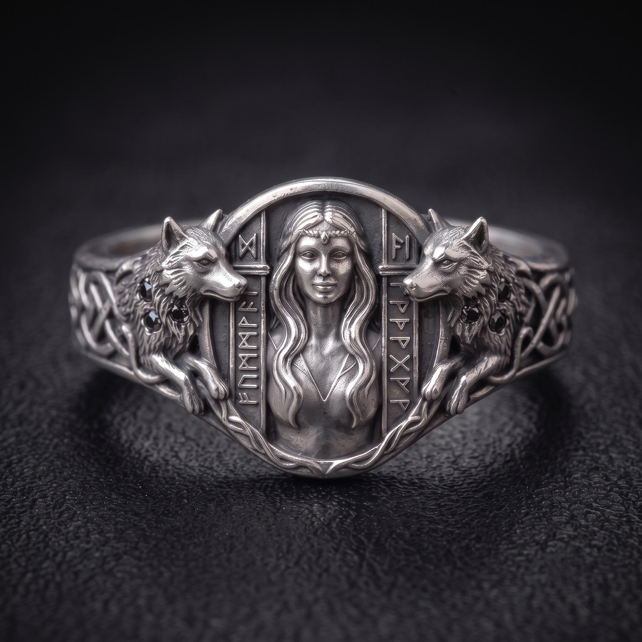 Viking Rune Ring - Viking Gothic Occult Bindrune Shield Intertwined Rune Band Ring, Silver Jewelry