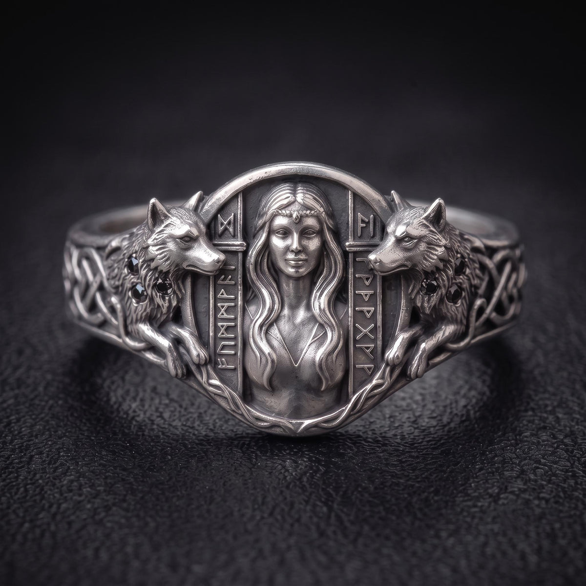 Viking Wolf Ring - Norse Raven Wolf Ring Silver Blue Stone Viking Celtic Knot Band