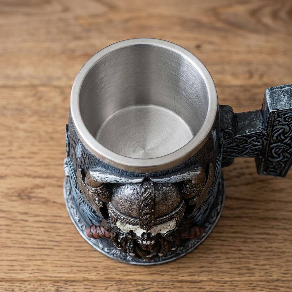 Viking Mug - Ivar the Bloodthirsty Viking Mug, 600ml Stainless Steel Beer Stein, Norse Warrior Cup