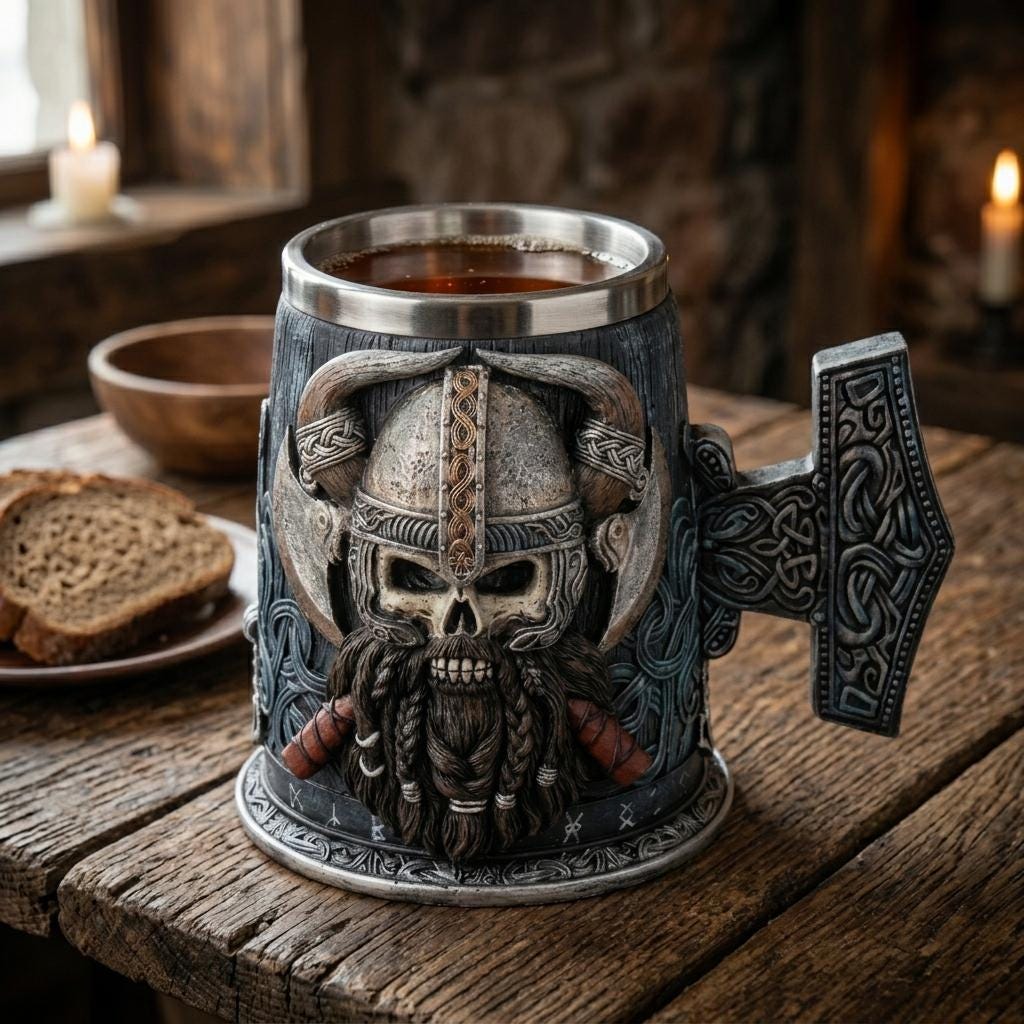 Viking Mug - Ivar the Bloodthirsty Viking Mug, 600ml Stainless Steel Beer Stein, Norse Warrior Cup