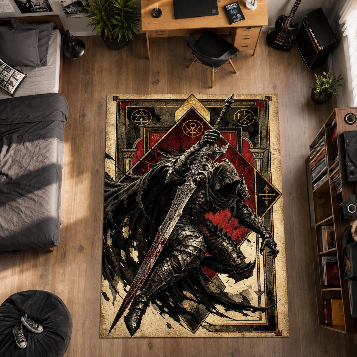 Viking Odin Rug - Viking Round Rug, Norse Mythology Area Rug, Runic Circle Floor Mat, Horn of Odin