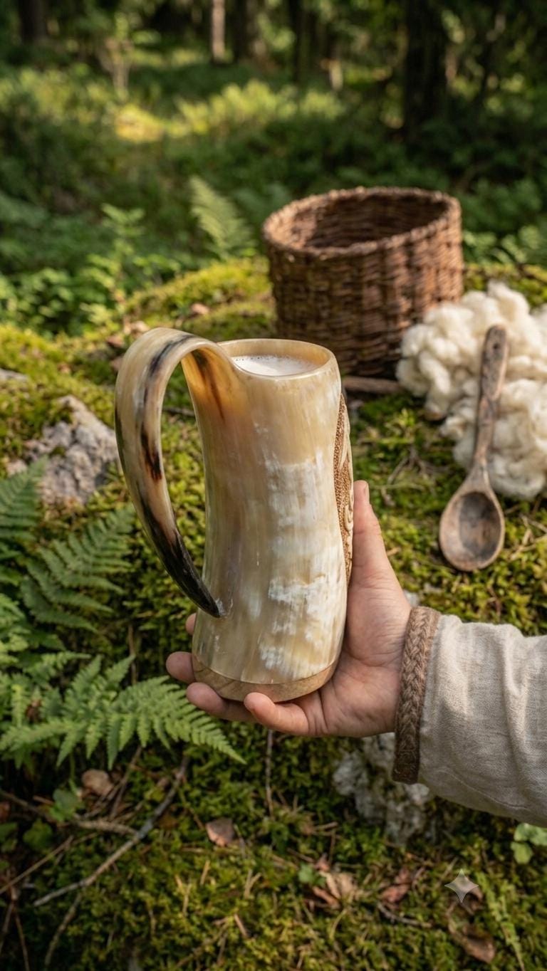 Viking Odin Mug - Hand Carved Viking Horn Mug, Norse Odin Tankard, Medieval Mead Cup (500-650ml)