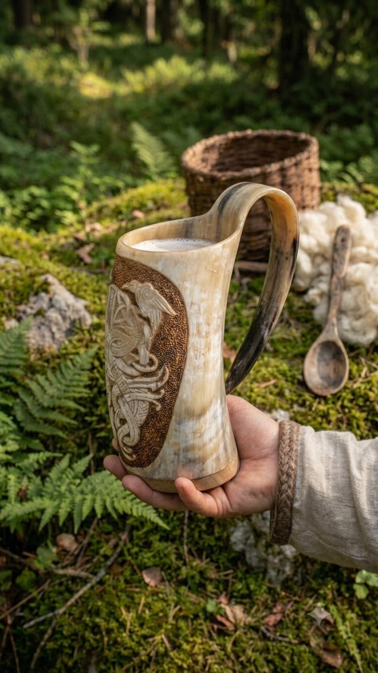Viking Odin Mug - Hand Carved Viking Horn Mug, Norse Odin Tankard, Medieval Mead Cup (500-650ml)