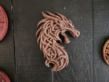 Viking Home Decor - Black Walnut Celtic Dragon Wood Carving – Norse Viking Wall Art