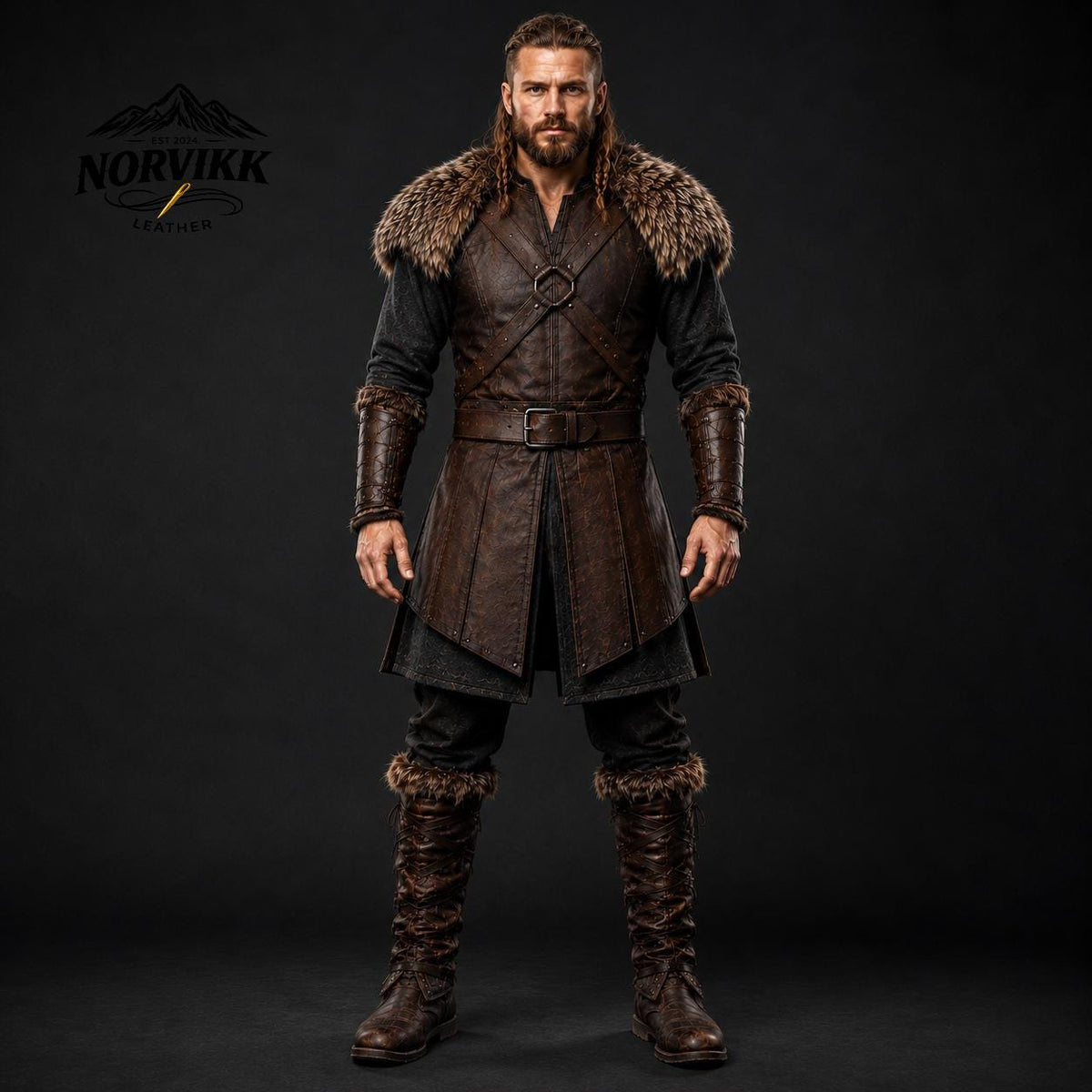 Viking Jacket - Handmade Viking Leather Jacket for Men Norse Warrior Fur Collar Coat, Medieval
