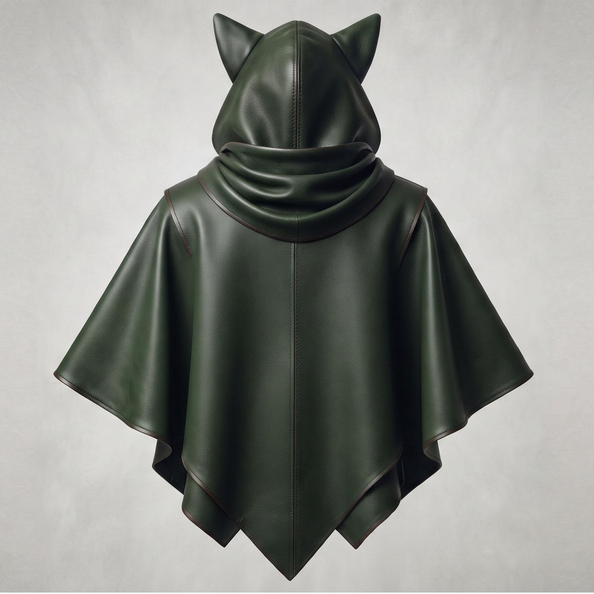 Viking Jacket - Dark Green Leather Hooded Poncho, Medieval Fantasy Cape, Viking Cloak, Renaissance