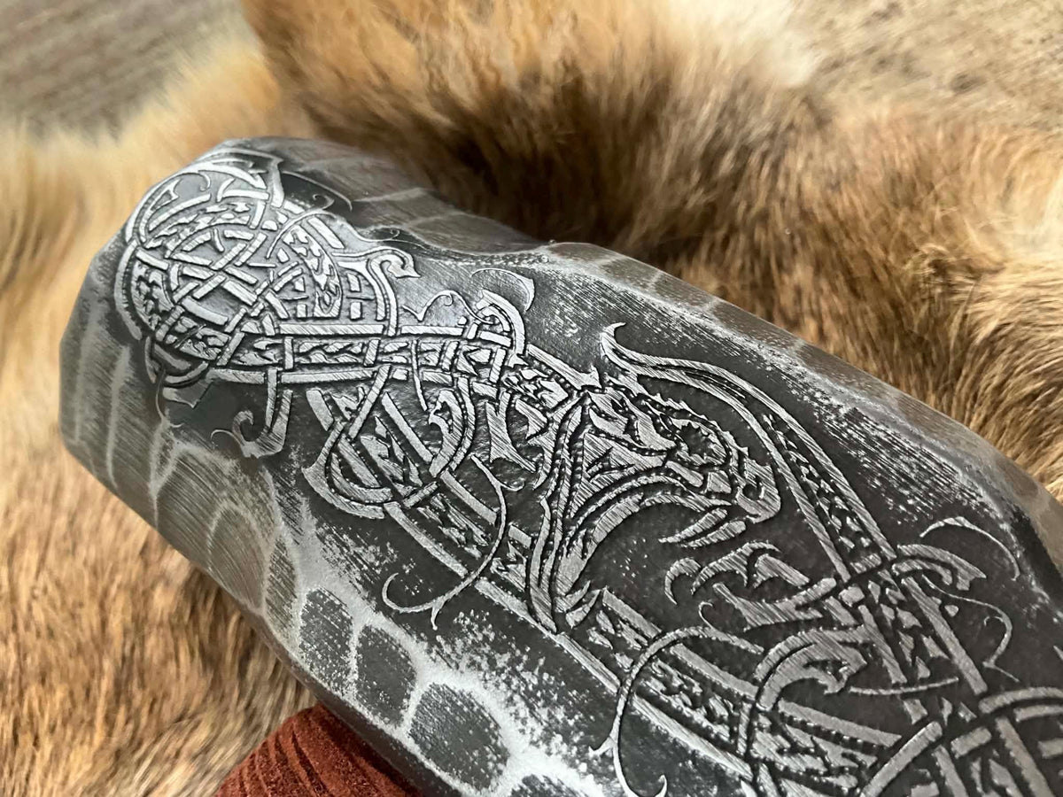 Viking Wolf Costume & LARP - Fenrir Viking Hammer Wolf and Runes Engraved Norse Cosplay Rustic