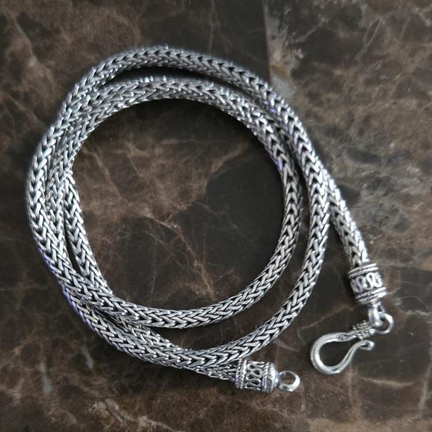 Viking Necklace - Viking Franco Necklace With Celtic Knot Clasp, Unisex Sterling Silver Thick