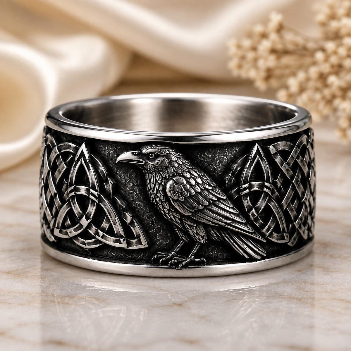 Viking Raven Ring - Sterling Silver Raven Ring, Celtic Knot Ring, Viking Raven Ring, Gothic Mens