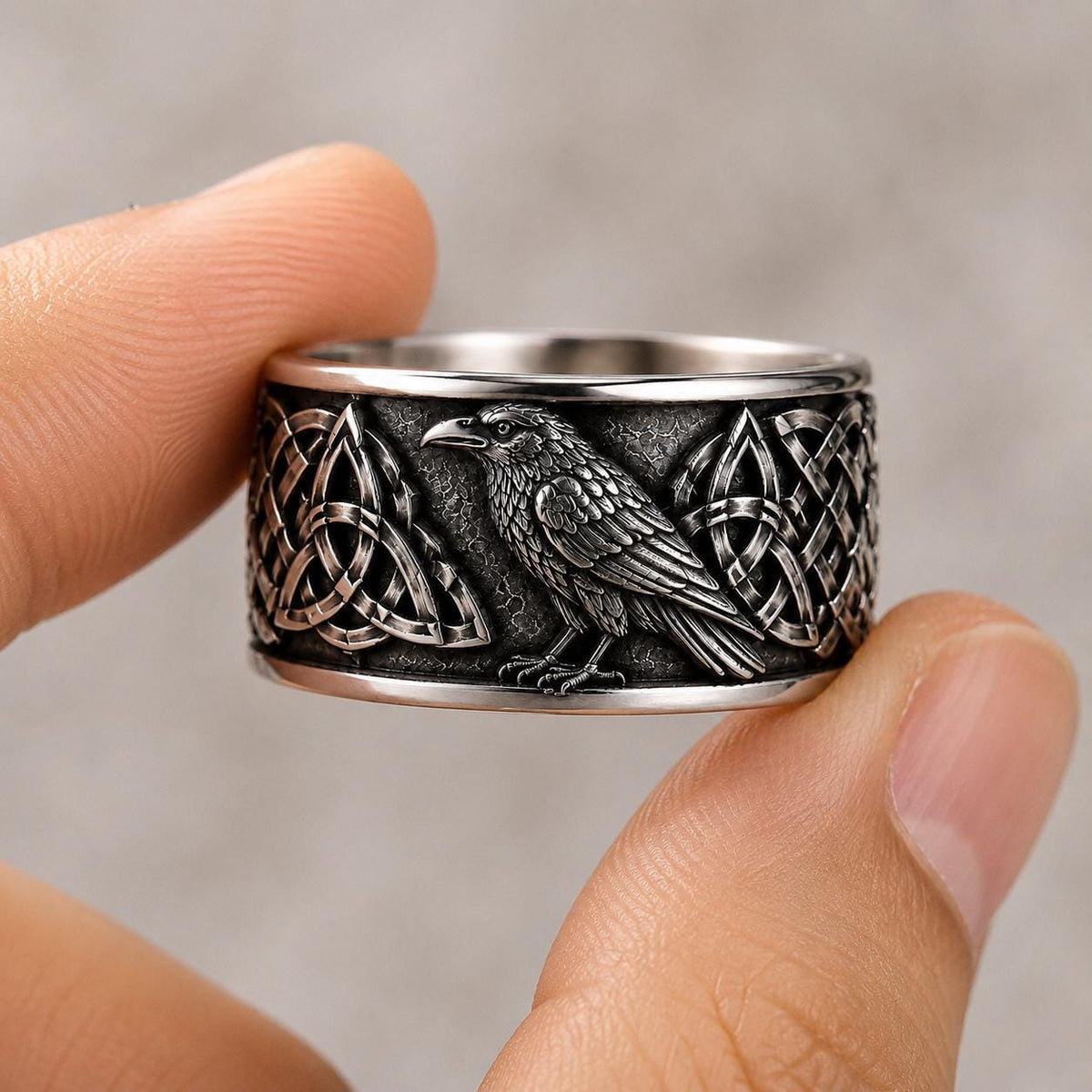 Viking Raven Ring - Sterling Silver Raven Ring, Celtic Knot Ring, Viking Raven Ring, Gothic Mens