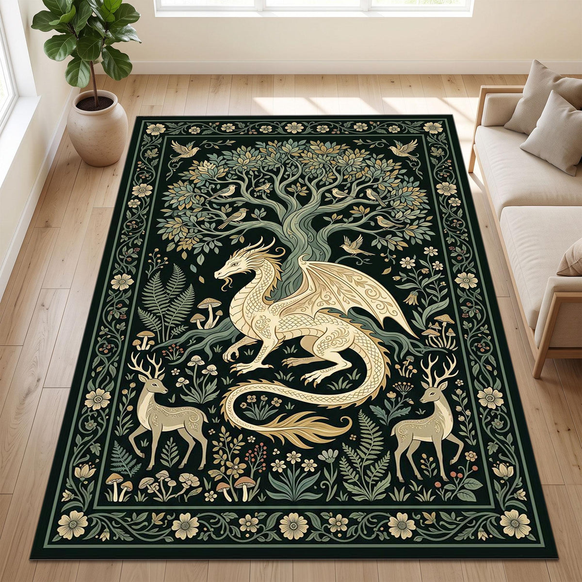 Viking Yggdrasil Tree of Life Rug - Viking Raven Rug, Yggdrasil Tree Celtic Sword Carpet, Norse