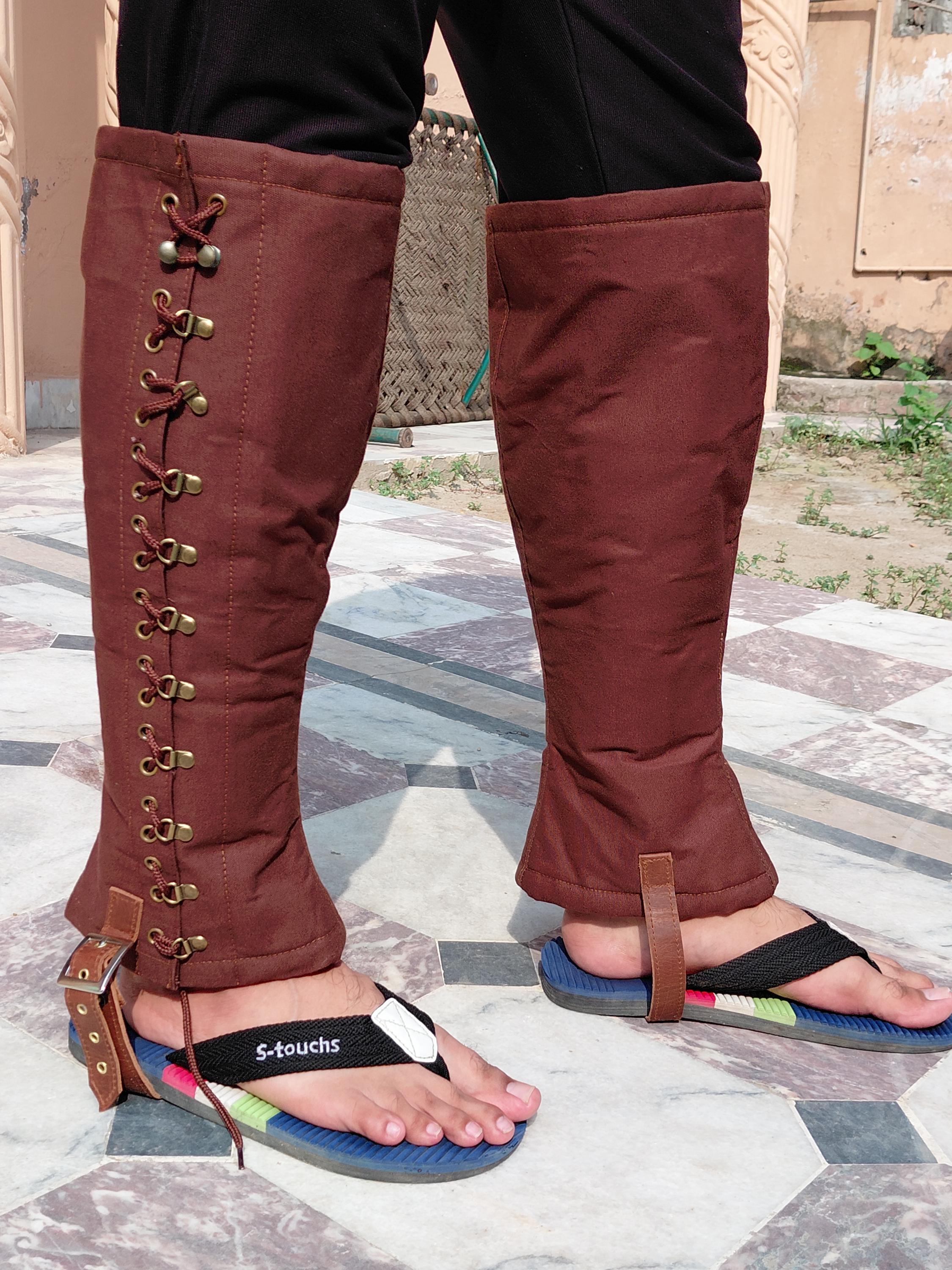 Viking Boots - Black Medieval Canvas Gaiters, Renaissance Leg Gaiters, Viking Spats, Pirate