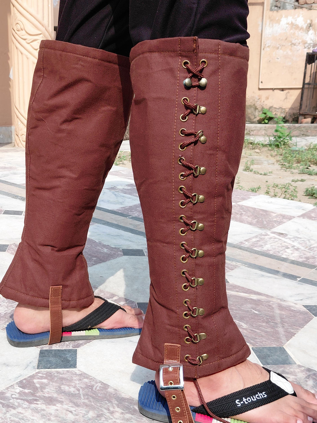 Viking Boots - Black Medieval Canvas Gaiters, Renaissance Leg Gaiters, Viking Spats, Pirate