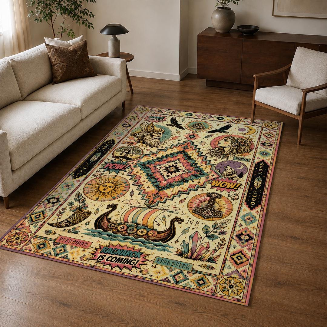 Viking Rug - Viking Art Rug: Norse Pagan Shield, 3D Print Floor Decor
