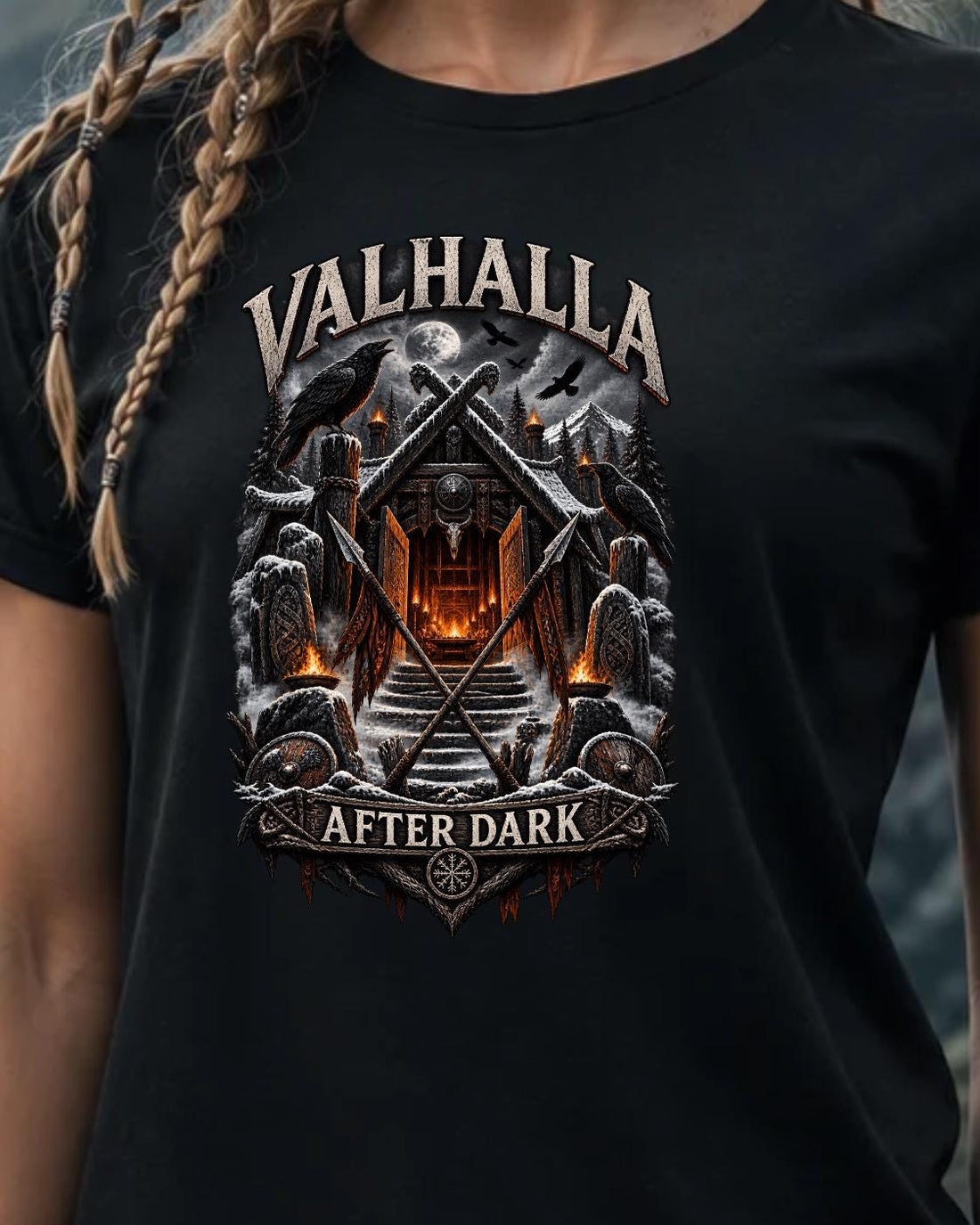 Viking Raven T-Shirt - Valhalla After Dark Viking Shirt, Norse Mythology T-Shirt, Raven Valhalla