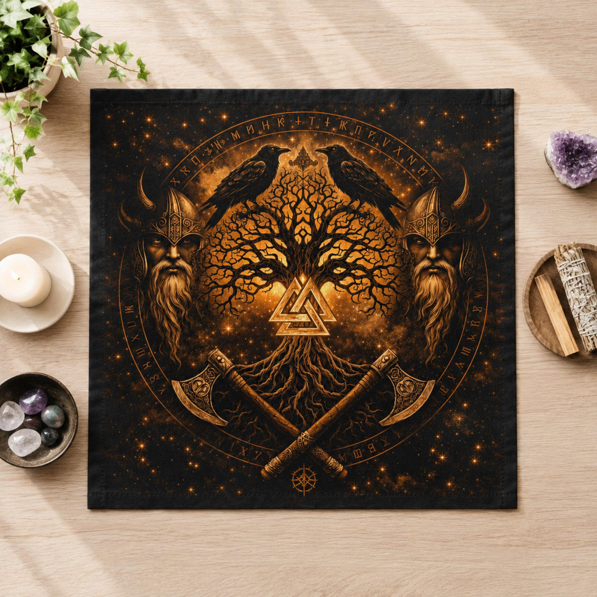 Viking Rune Leather Accessory - Personalized Norse Mythology Desk Mat, Ethnic Norse Name In Viking