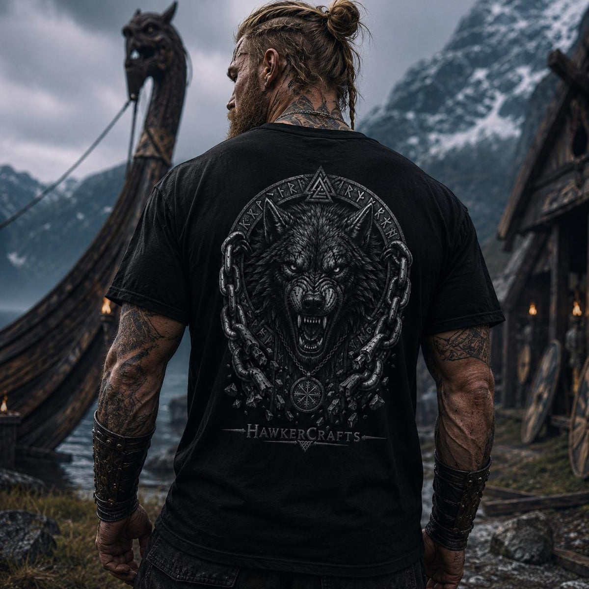 Viking Raven T-Shirt - Raven Skull Viking T-Shirt, Norse Runes Graphic Tee