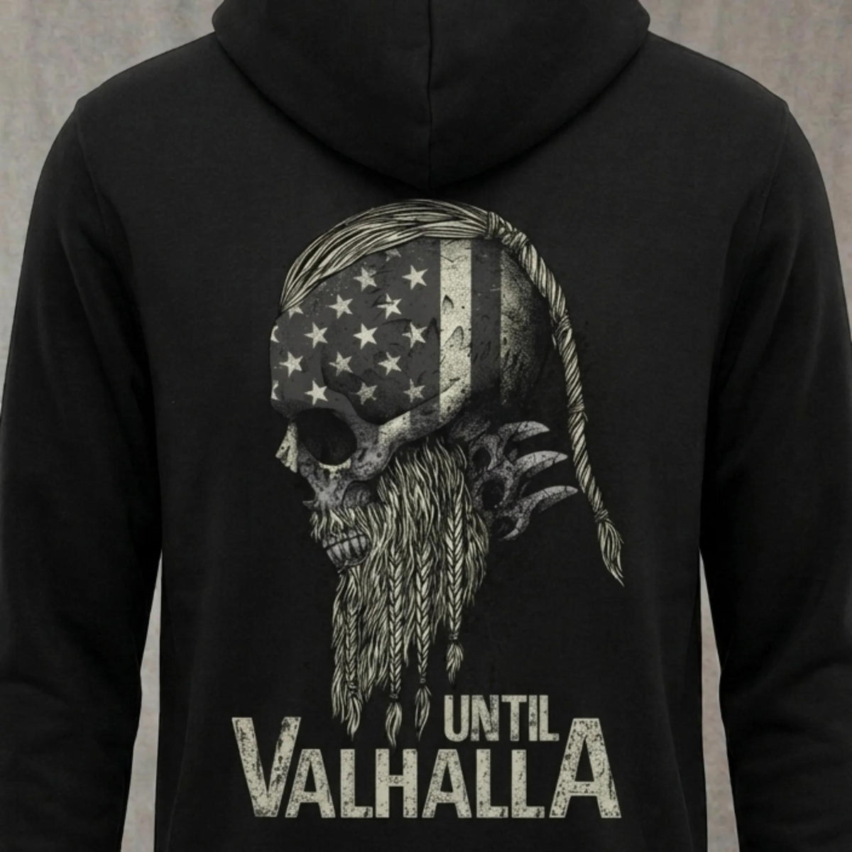 Viking Valhalla Hoodie - Victory Or Valhalla - Distressed American Viking Skull Hoodie: Patriotic