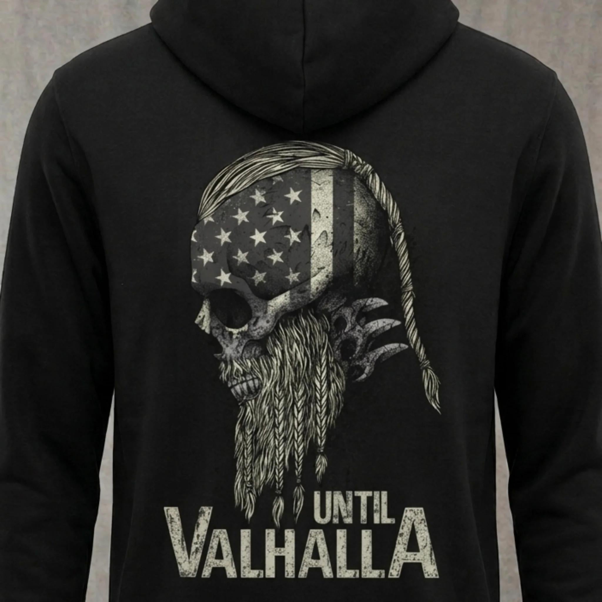Viking Valhalla Hoodie - Victory Or Valhalla - Distressed American Viking Skull Hoodie: Patriotic