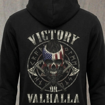 Viking Valhalla Hoodie - Victory Or Valhalla - Distressed American Viking Skull Hoodie: Patriotic