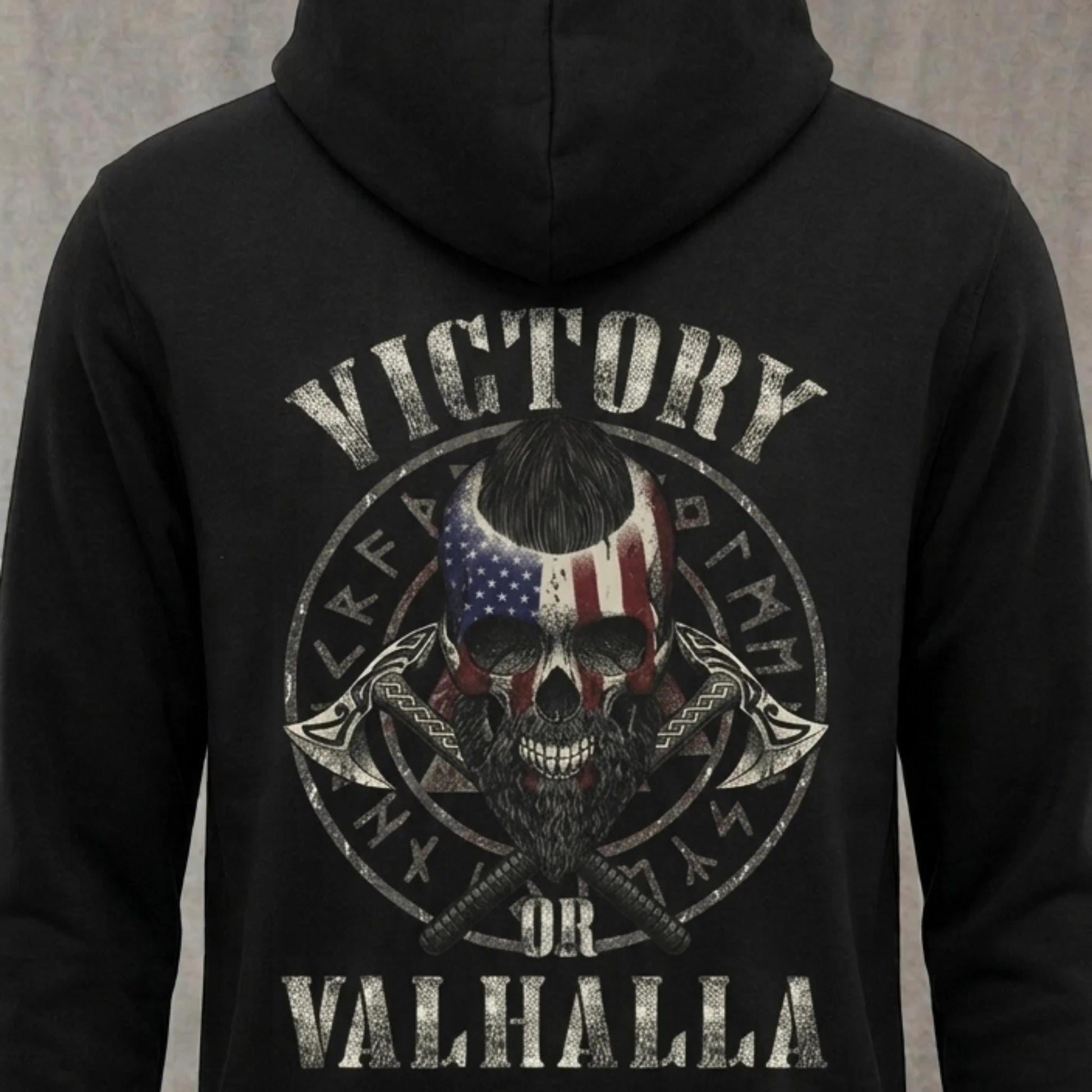 Viking Valhalla T-Shirt - Victory Or Valhalla - Distressed American Viking Skull T-Shirt: Patriotic