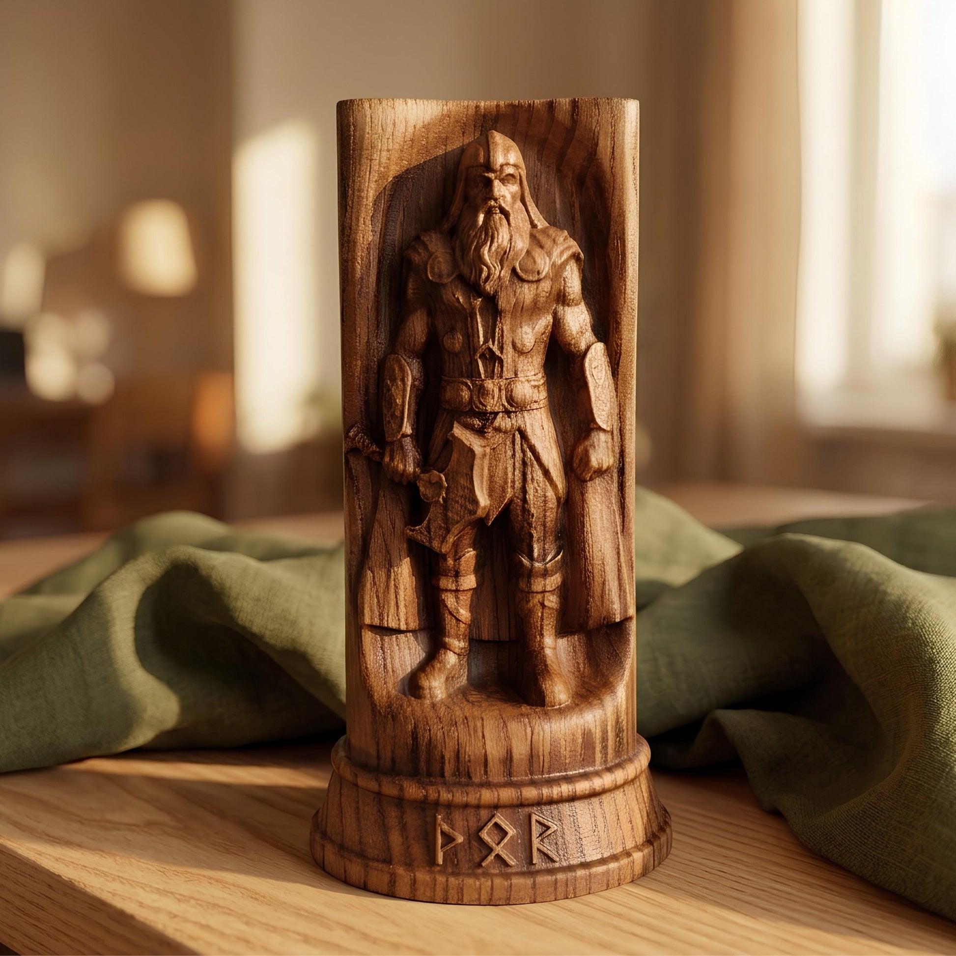 Viking Thor's Hammer Home Decor - Thor Wooden Idol, Thunder God Figurine, Norse Pagan Altar Decor