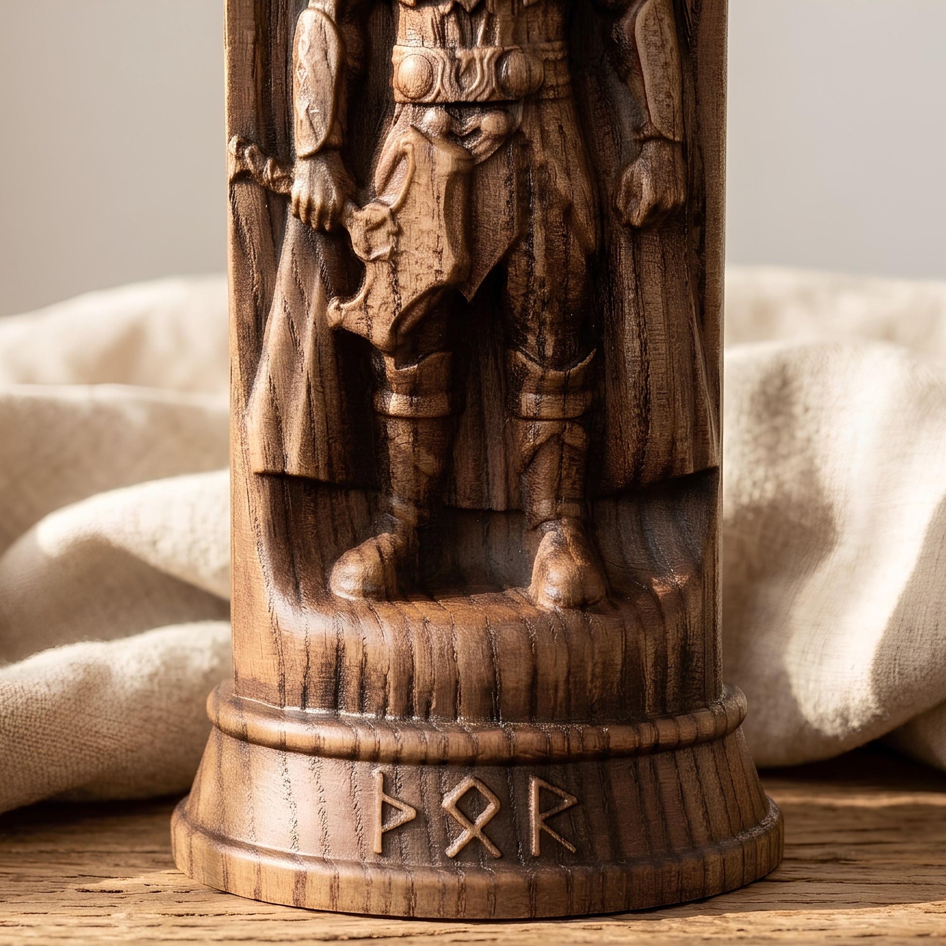 Viking Thor's Hammer Home Decor - Thor Wooden Idol, Thunder God Figurine, Norse Pagan Altar Decor
